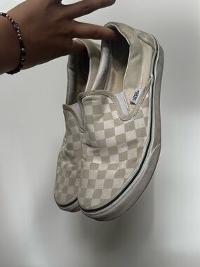 Vans Slip-On Checkerboard Sneakers in Beige and Cream